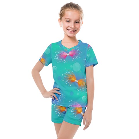 Non Seamless Pattern Blues Bright Kids  Mesh Tee And Shorts Set by Dutashop