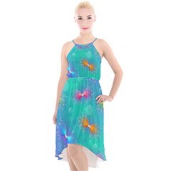 Non Seamless Pattern Blues Bright High-low Halter Chiffon Dress  by Dutashop