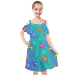 Non Seamless Pattern Blues Bright Kids  Cut Out Shoulders Chiffon Dress