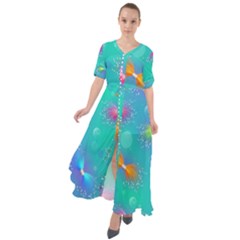 Non Seamless Pattern Blues Bright Waist Tie Boho Maxi Dress