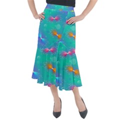 Non Seamless Pattern Blues Bright Midi Mermaid Skirt