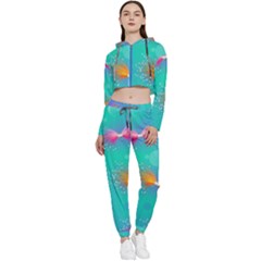 Non Seamless Pattern Blues Bright Cropped Zip Up Lounge Set