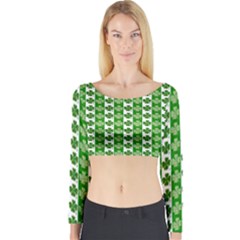 Clover Leaf Shamrock St Patricks Day Long Sleeve Crop Top by Dutashop