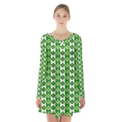 Clover Leaf Shamrock St Patricks Day Long Sleeve Velvet V-neck Dress by Dutashop