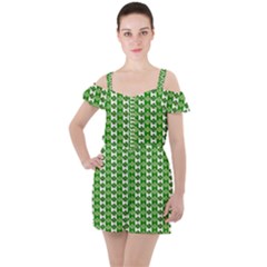 Clover Leaf Shamrock St Patricks Day Ruffle Cut Out Chiffon Playsuit by Dutashop