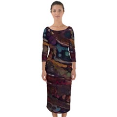 Abstract Art Quarter Sleeve Midi Bodycon Dress