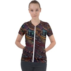 Abstract Art Short Sleeve Zip Up Jacket