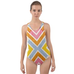 Line Pattern Cross Print Repeat Cut-out Back One Piece Swimsuit by Dutashop