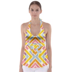 Line Pattern Cross Print Repeat Babydoll Tankini Top by Dutashop