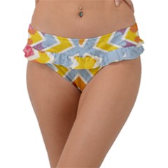 Line Pattern Cross Print Repeat Frill Bikini Bottom