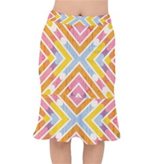 Line Pattern Cross Print Repeat Short Mermaid Skirt by Dutashop