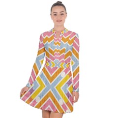 Line Pattern Cross Print Repeat Long Sleeve Panel Dress by Dutashop