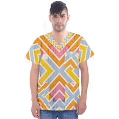 Line Pattern Cross Print Repeat Men s V-neck Scrub Top