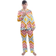 Line Pattern Cross Print Repeat Men s Long Sleeve Satin Pajamas Set