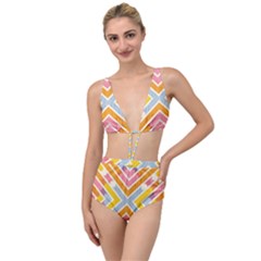 Line Pattern Cross Print Repeat Tied Up Two Piece Swimsuit