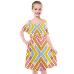 Line Pattern Cross Print Repeat Kids  Cut Out Shoulders Chiffon Dress by Dutashop