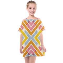 Line Pattern Cross Print Repeat Kids  One Piece Chiffon Dress by Dutashop