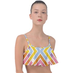 Line Pattern Cross Print Repeat Frill Bikini Top by Dutashop