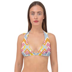 Line Pattern Cross Print Repeat Double Strap Halter Bikini Top