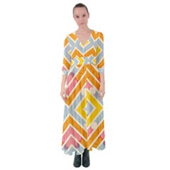 Line Pattern Cross Print Repeat Button Up Maxi Dress