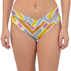 Line Pattern Cross Print Repeat Double Strap Halter Bikini Bottom by Dutashop