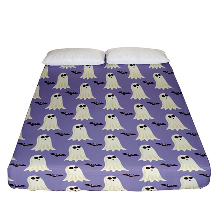 Halloween Ghost Bat Fitted Sheet (California King Size)