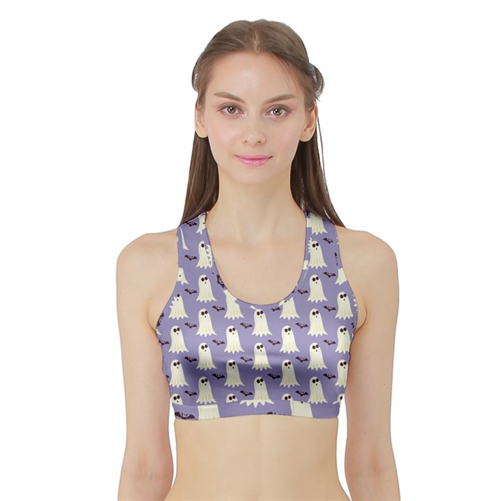 Halloween Ghost Bat Sports Bra with Border