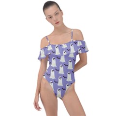 Halloween Ghost Bat Frill Detail One Piece Swimsuit by Dutashop