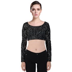 Autumn Leaves Black Velvet Long Sleeve Crop Top by Dutashop