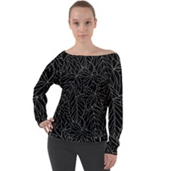 Autumn Leaves Black Off Shoulder Long Sleeve Velour Top by Dutashop