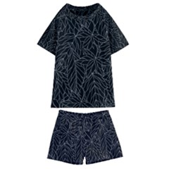 Autumn Leaves Black Kids  Swim Tee And Shorts Set by Dutashop