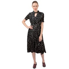 Autumn Leaves Black Keyhole Neckline Chiffon Dress