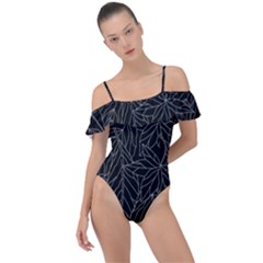 Autumn Leaves Black Frill Detail One Piece Swimsuit