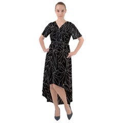 Autumn Leaves Black Front Wrap High Low Dress by Dutashop