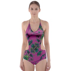 Modern Floral Collage Print Pattern Cut-out One Piece Swimsuit by dflcprintsclothing