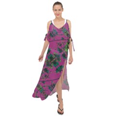 Modern Floral Collage Print Pattern Maxi Chiffon Cover Up Dress