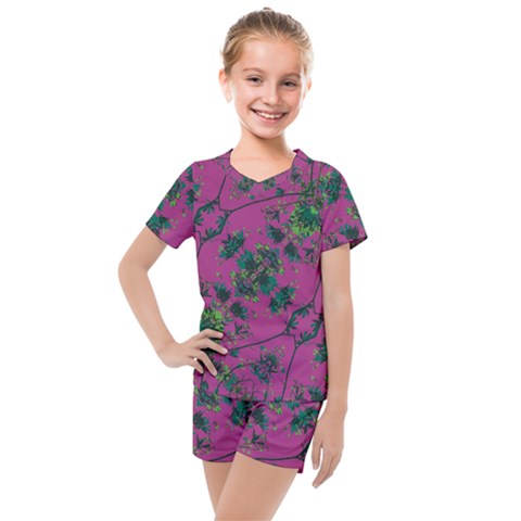 Modern Floral Collage Print Pattern Kids  Mesh Tee And Shorts Set by dflcprintsclothing