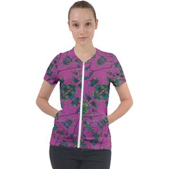 Modern Floral Collage Print Pattern Short Sleeve Zip Up Jacket by dflcprintsclothing