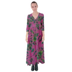 Modern Floral Collage Print Pattern Button Up Maxi Dress