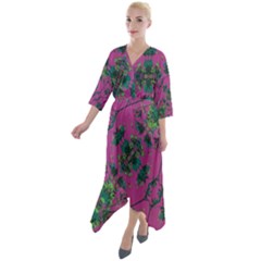 Modern Floral Collage Print Pattern Quarter Sleeve Wrap Front Maxi Dress by dflcprintsclothing