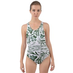 Green Leaves Cut-out Back One Piece Swimsuit by Eskimos