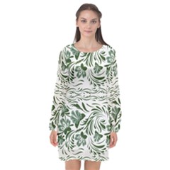 Green Leaves Long Sleeve Chiffon Shift Dress  by Eskimos