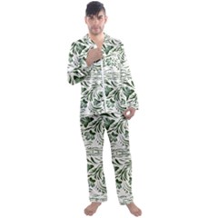 Green Leaves Men s Long Sleeve Satin Pajamas Set by Eskimos