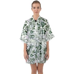 Green Leaves Half Sleeve Satin Kimono  by Eskimos