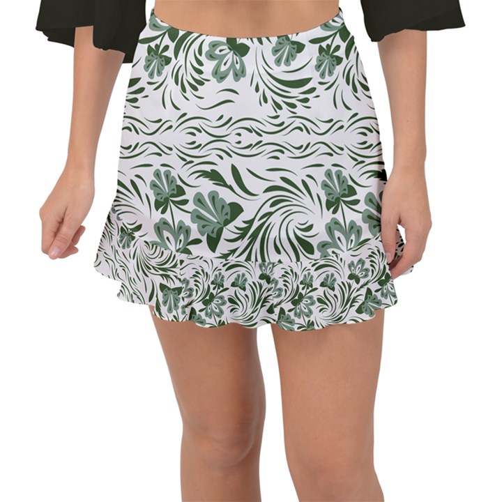 Green leaves Fishtail Mini Chiffon Skirt