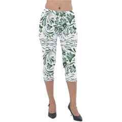 Green Leaves Lightweight Velour Capri Leggings  by Eskimos