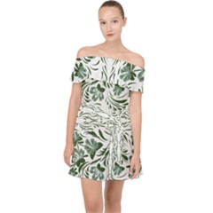 Green Leaves Off Shoulder Chiffon Dress by Eskimos