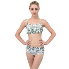 Green Leaves Layered Top Bikini Set by Eskimos