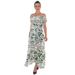 Green Leaves Off Shoulder Open Front Chiffon Dress by Eskimos