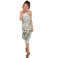 Green Leaves Waist Tie Cover Up Chiffon Dress by Eskimos